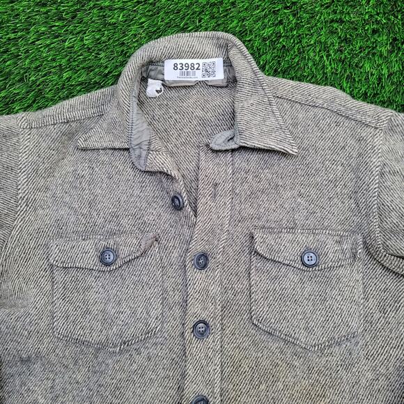 Vintage 80s MOD Flannel Button Shirt Small 20x27 Gray Jacket Shacket Heavyweight - Picture 11 of 14